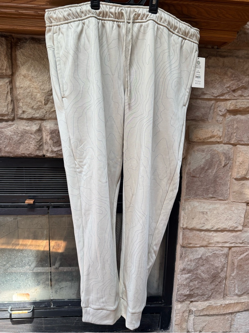 Men's Cream Jogger Pants with Subtle Topographic Greyish blue Print